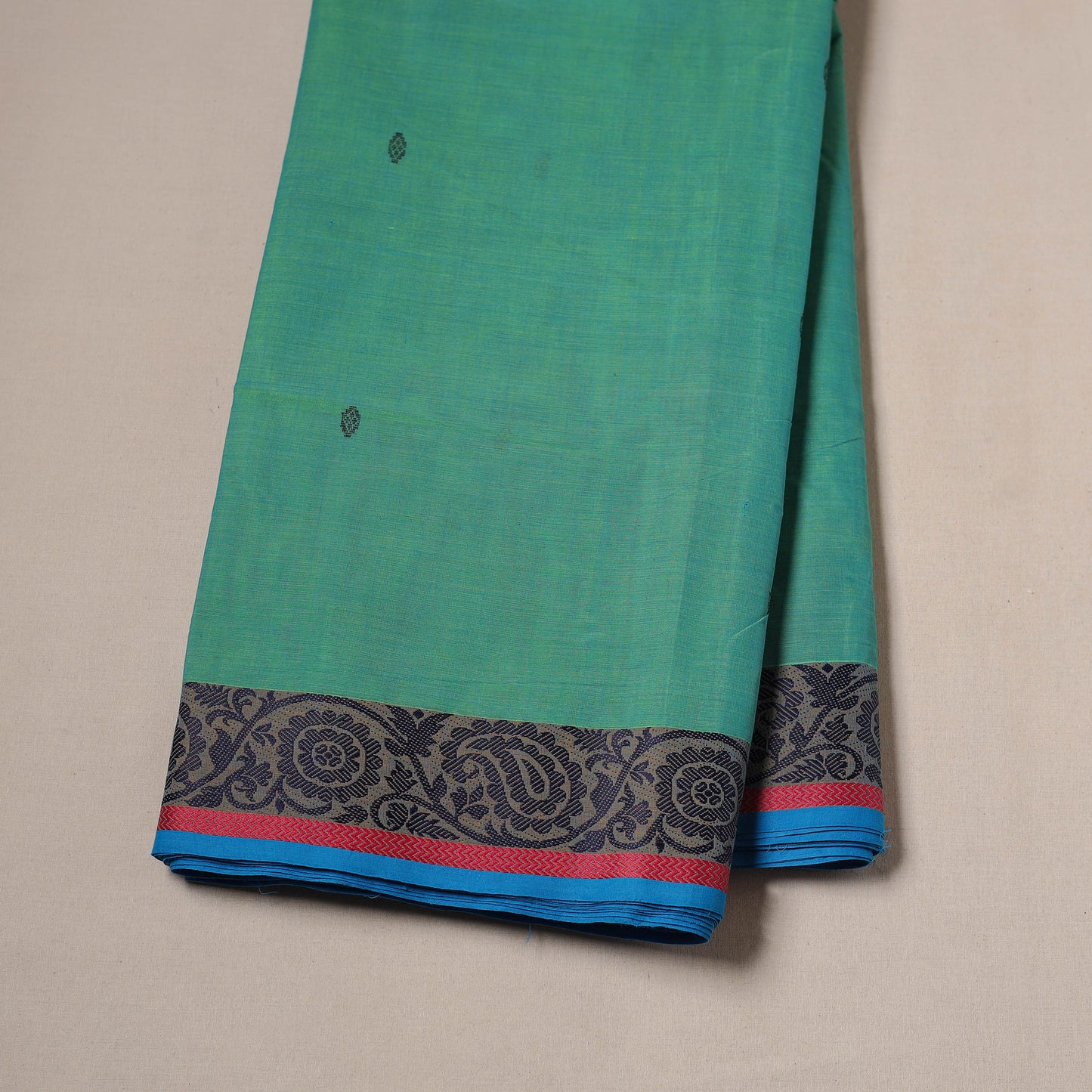 Green - Kanchipuram Buti Cotton Fabric with Thread Border 08