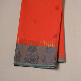 Orange - Kanchipuram Buti Cotton Fabric with Thread Border 09