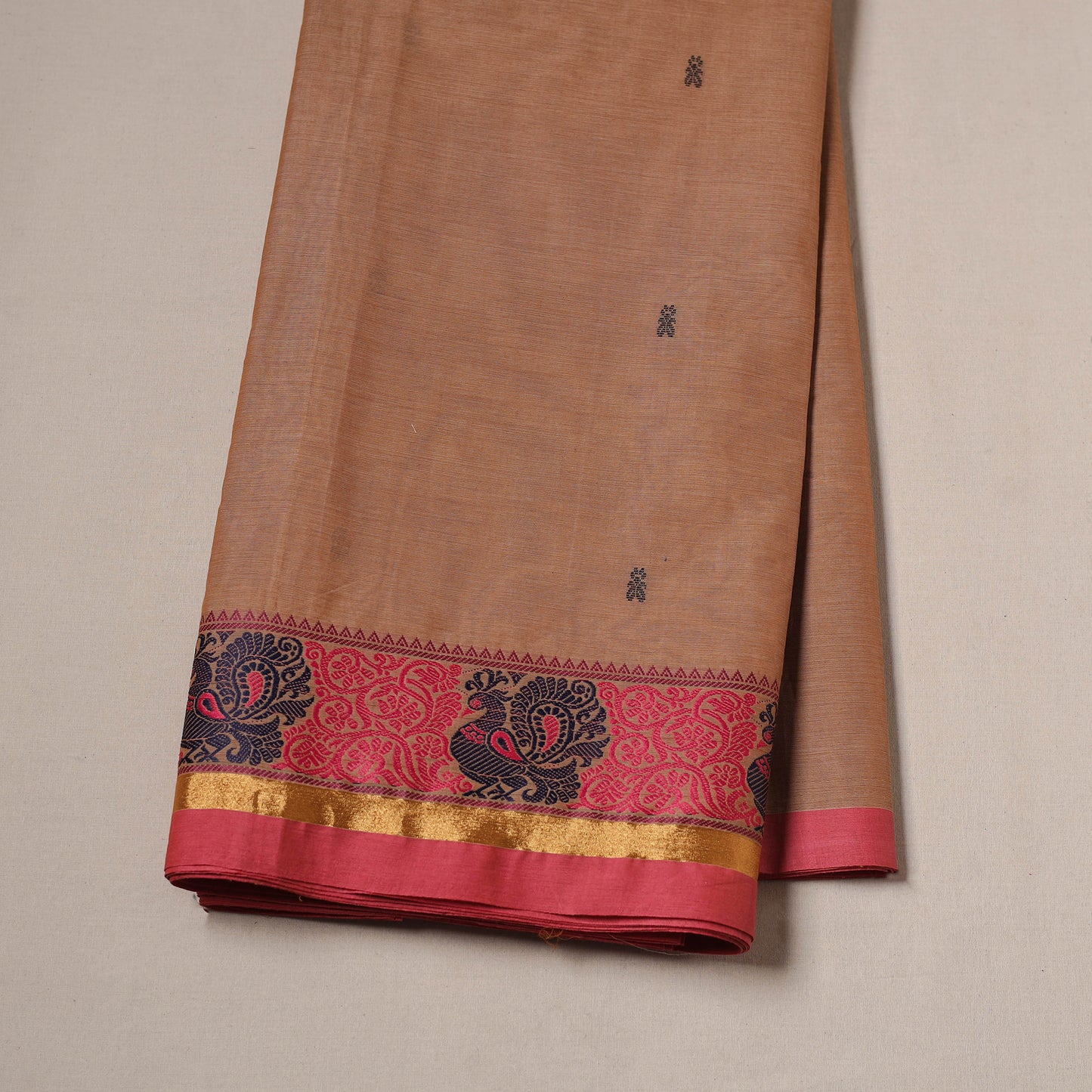 Brown - Kanchipuram Buti Cotton Fabric with Thread Border 10