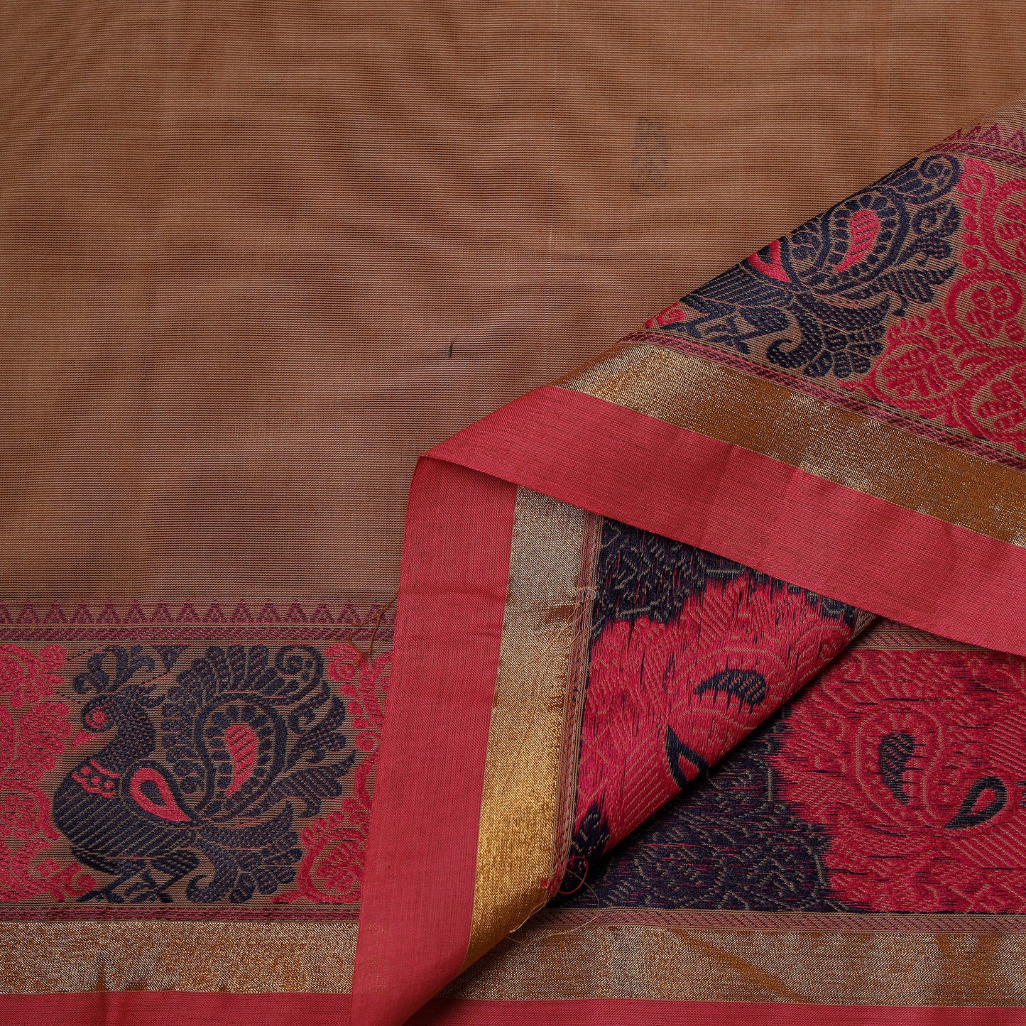 Brown - Kanchipuram Buti Cotton Fabric with Thread Border 10