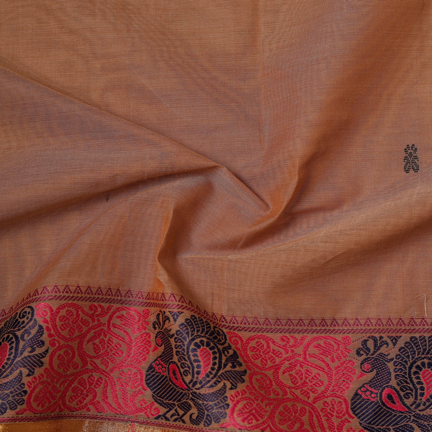 Brown - Kanchipuram Buti Cotton Fabric with Thread Border 10
