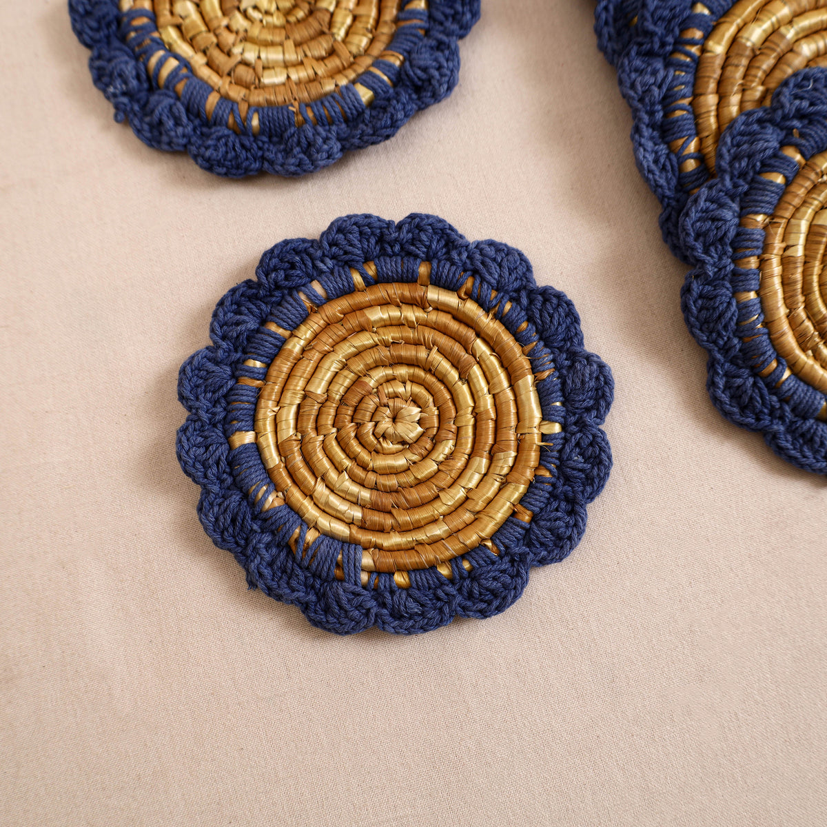 Handcrafted Crochet Work Eco-Friendly Wheat Grass Coasters (Set of 6) 05