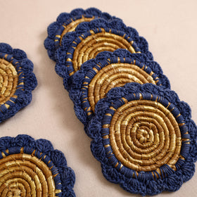 Handcrafted Crochet Work Eco-Friendly Wheat Grass Coasters (Set of 6) 05