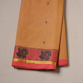 Orange - Kanchipuram Buti Cotton Fabric with Thread Border 12