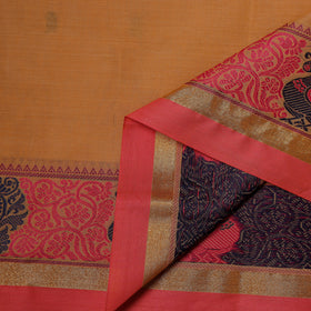 Orange - Kanchipuram Buti Cotton Fabric with Thread Border 12