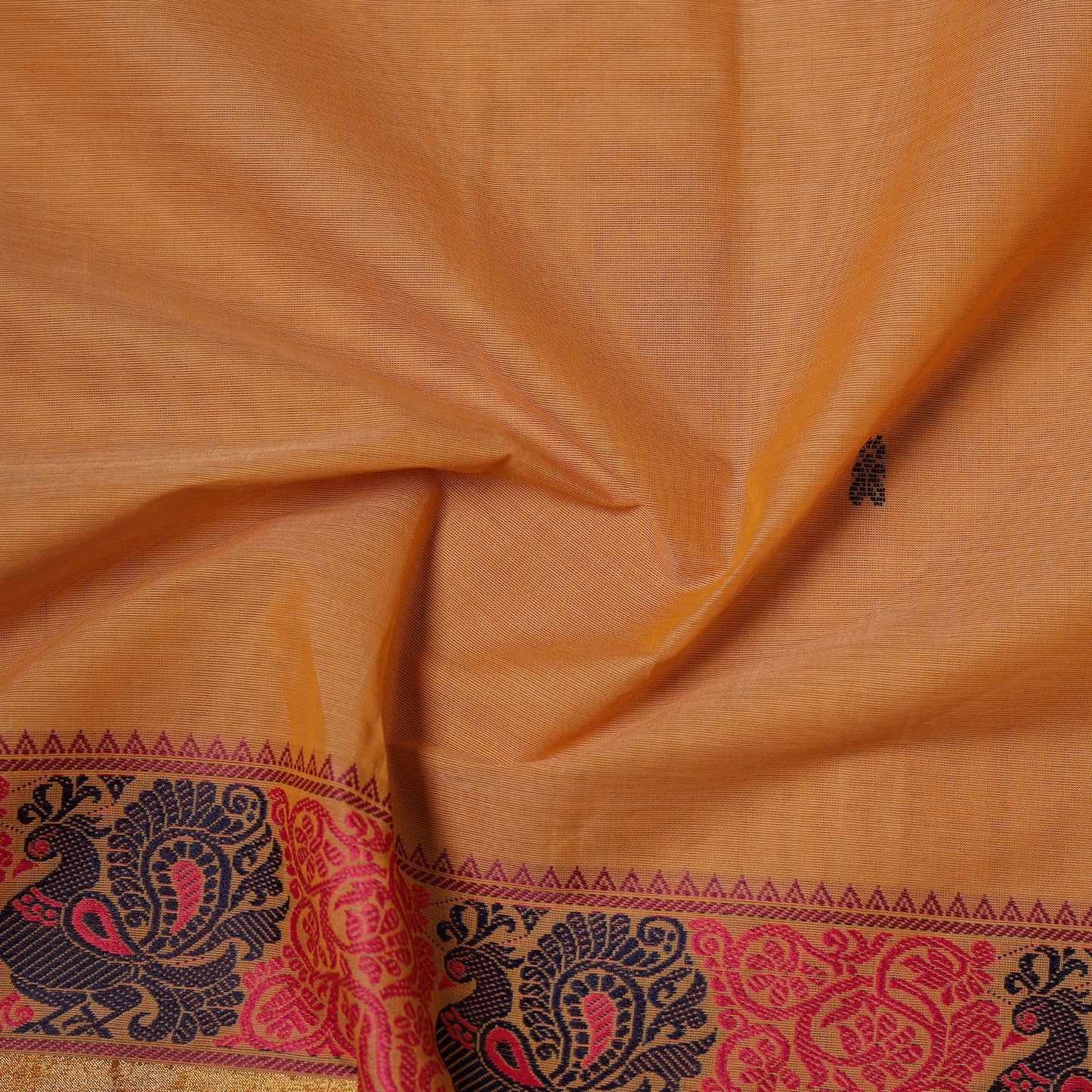 Orange - Kanchipuram Buti Cotton Fabric with Thread Border 12