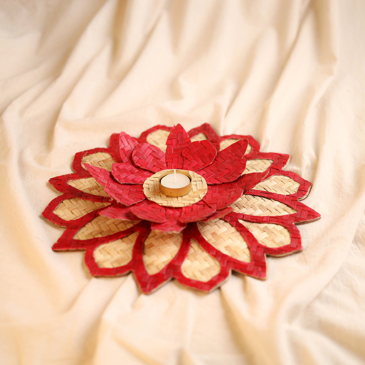 Greenkraft Handcrafted Bamboo Rangoli with Lotus Tealight Candle Holder 16