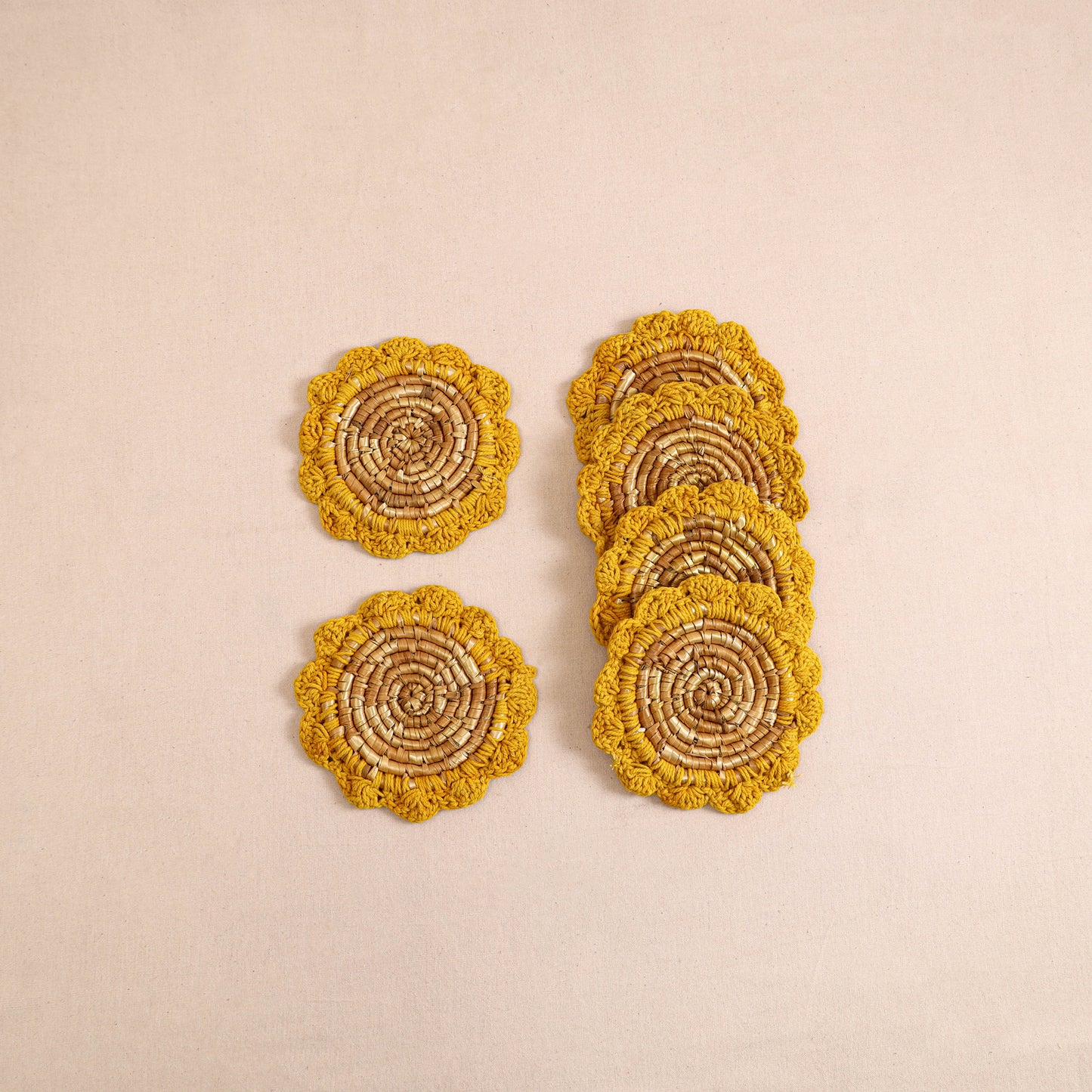 Handcrafted Crochet Work Eco-Friendly Wheat Grass Coasters (Set of 6) 01