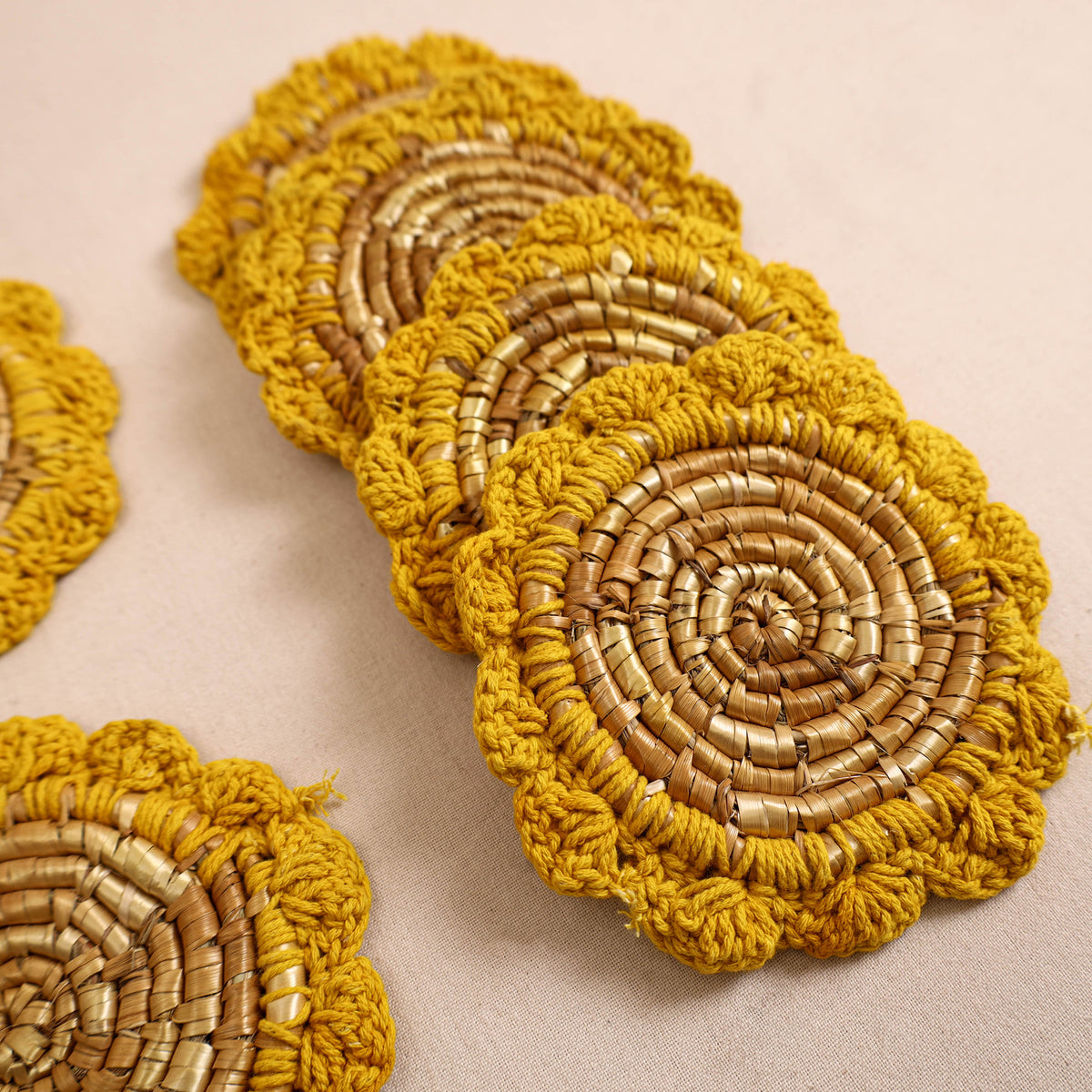 Handcrafted Crochet Work Eco-Friendly Wheat Grass Coasters (Set of 6) 01