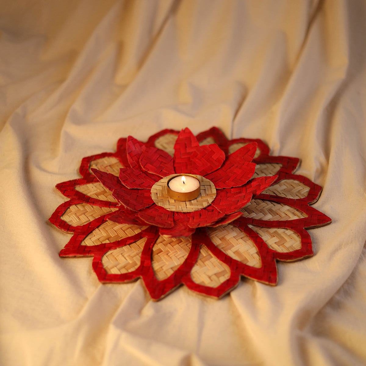 Greenkraft Handcrafted Bamboo Rangoli with Lotus Tealight Candle Holder 16