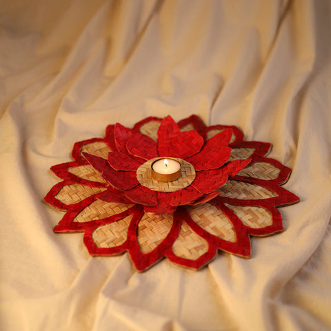 Greenkraft Handcrafted Bamboo Rangoli with Lotus Tealight Candle Holder 16