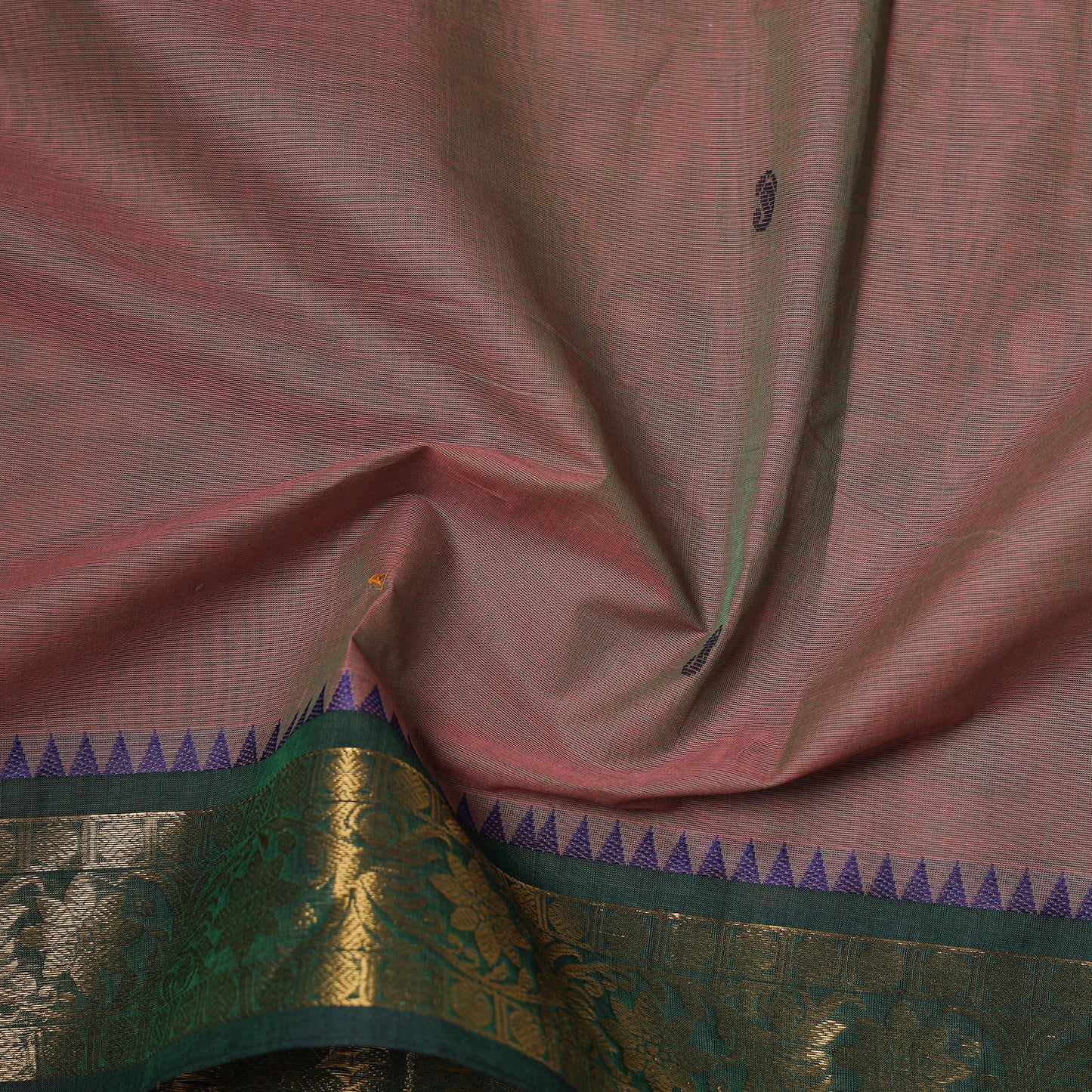 Brown - Kanchipuram Buti Cotton Fabric with Zari Border 13