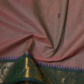 Brown - Kanchipuram Buti Cotton Fabric with Zari Border 13