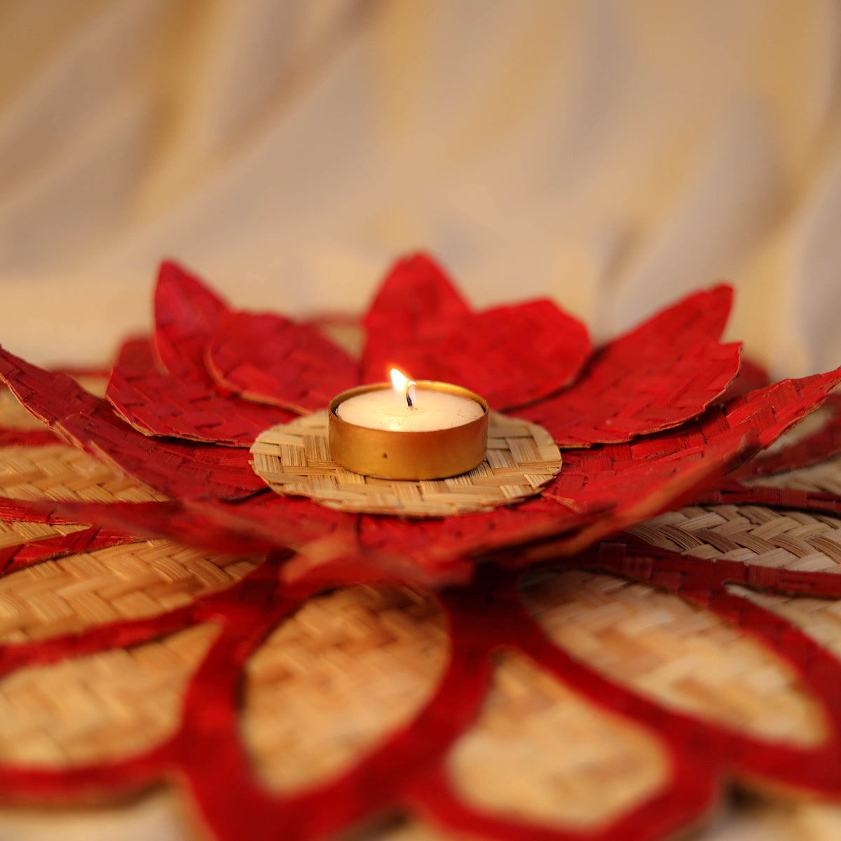 Greenkraft Handcrafted Bamboo Rangoli with Lotus Tealight Candle Holder 16