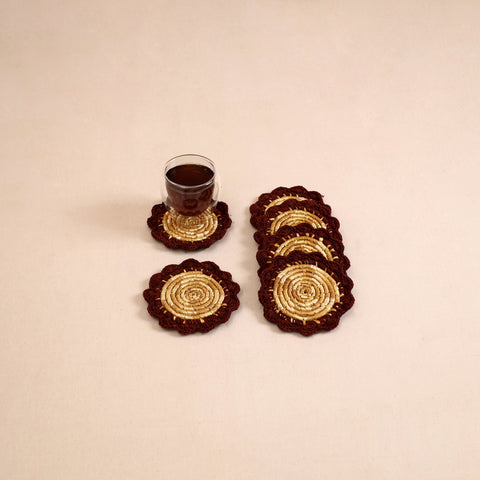 Handcrafted Crochet Work Eco-Friendly Wheat Grass Coasters (Set of 6) 02