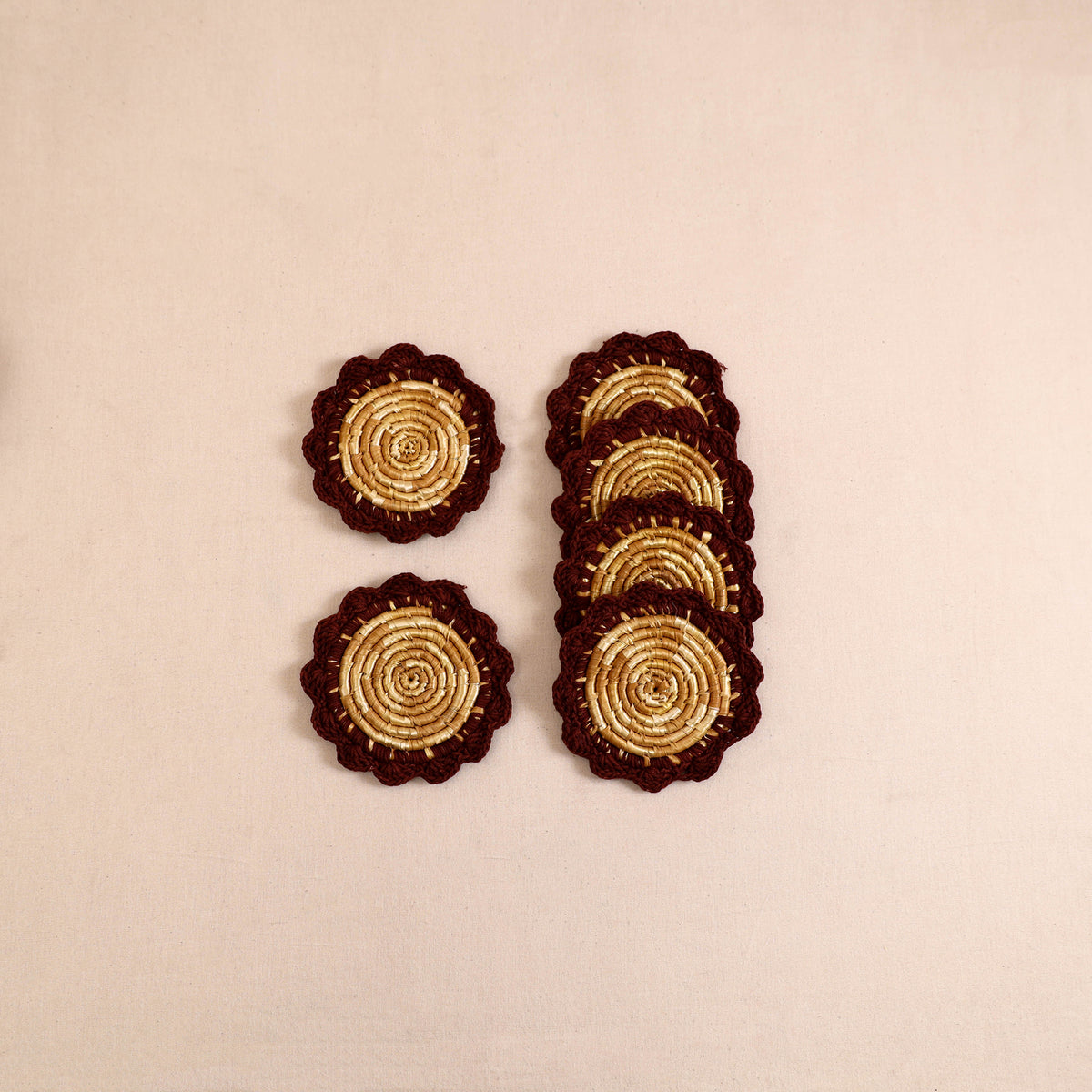 Handcrafted Crochet Work Eco-Friendly Wheat Grass Coasters (Set of 6) 02