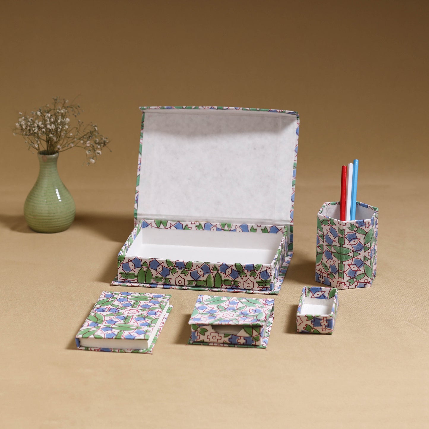 Multicolor - handcrafted floral organizer stationery kit 54