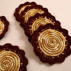 Handcrafted Crochet Work Eco-Friendly Wheat Grass Coasters (Set of 6) 02