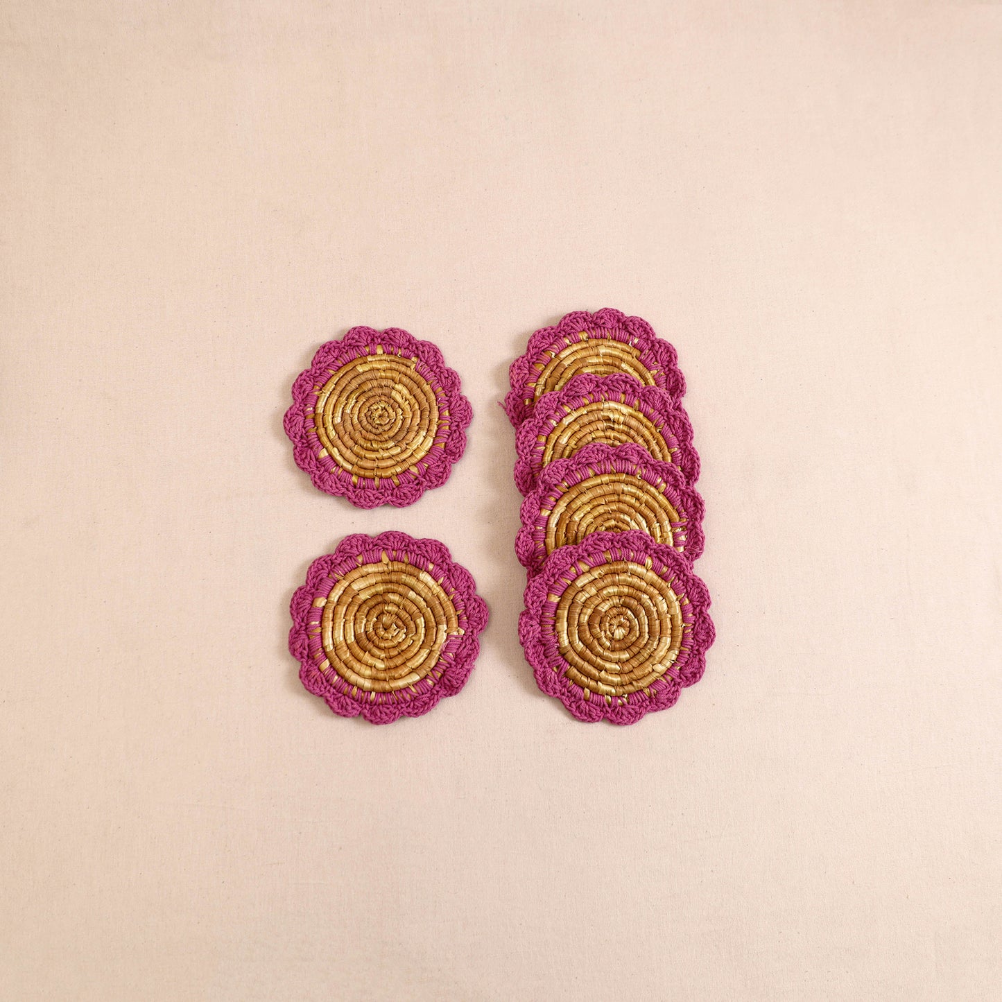 Handcrafted Crochet Work Eco-Friendly Wheat Grass Coasters (Set of 6) 03