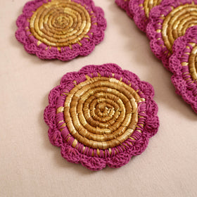 Handcrafted Crochet Work Eco-Friendly Wheat Grass Coasters (Set of 6) 03
