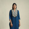 Blue Tie-dye Cotton Patchwork Straight Bandhani Kurta for Women