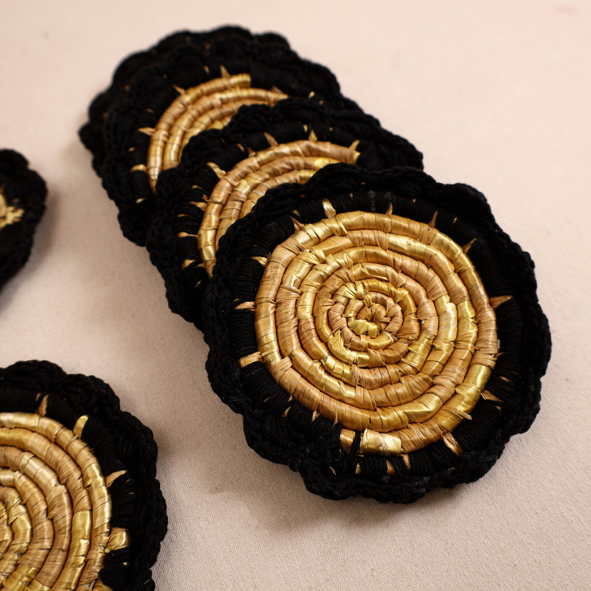 Handcrafted Crochet Work Eco-Friendly Wheat Grass Coasters (Set of 6) 04