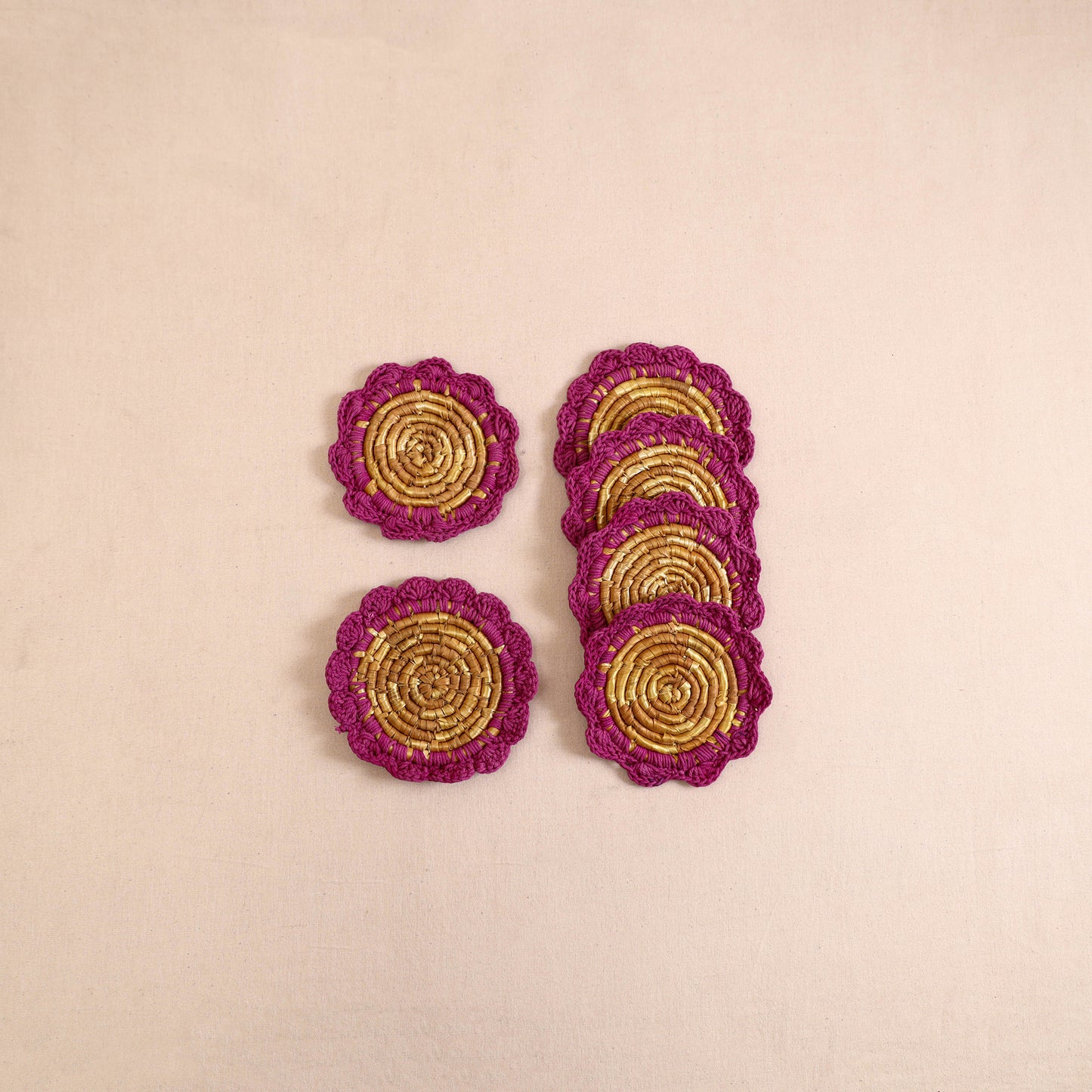Handcrafted Crochet Work Eco-Friendly Wheat Grass Coasters (Set of 6) 06