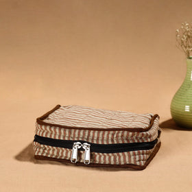 Brown Handmade Cotton Jewelry Organizer Bag for Travel