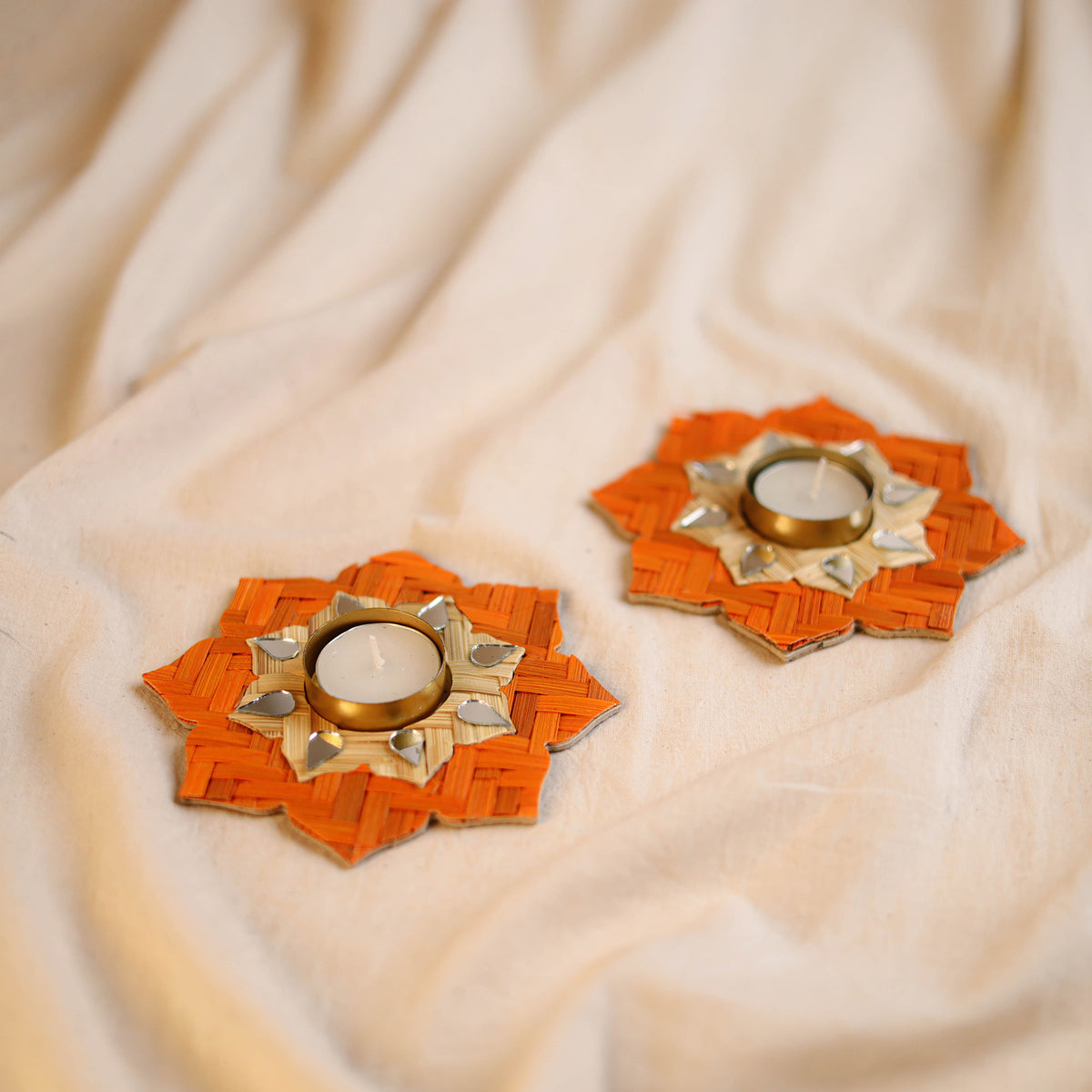 Greenkraft Sitara Handcrafted Bamboo Rangoli Tealight Candle Holder (Set of 2) 30