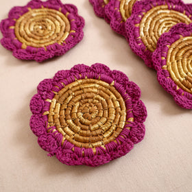 Handcrafted Crochet Work Eco-Friendly Wheat Grass Coasters (Set of 6) 06