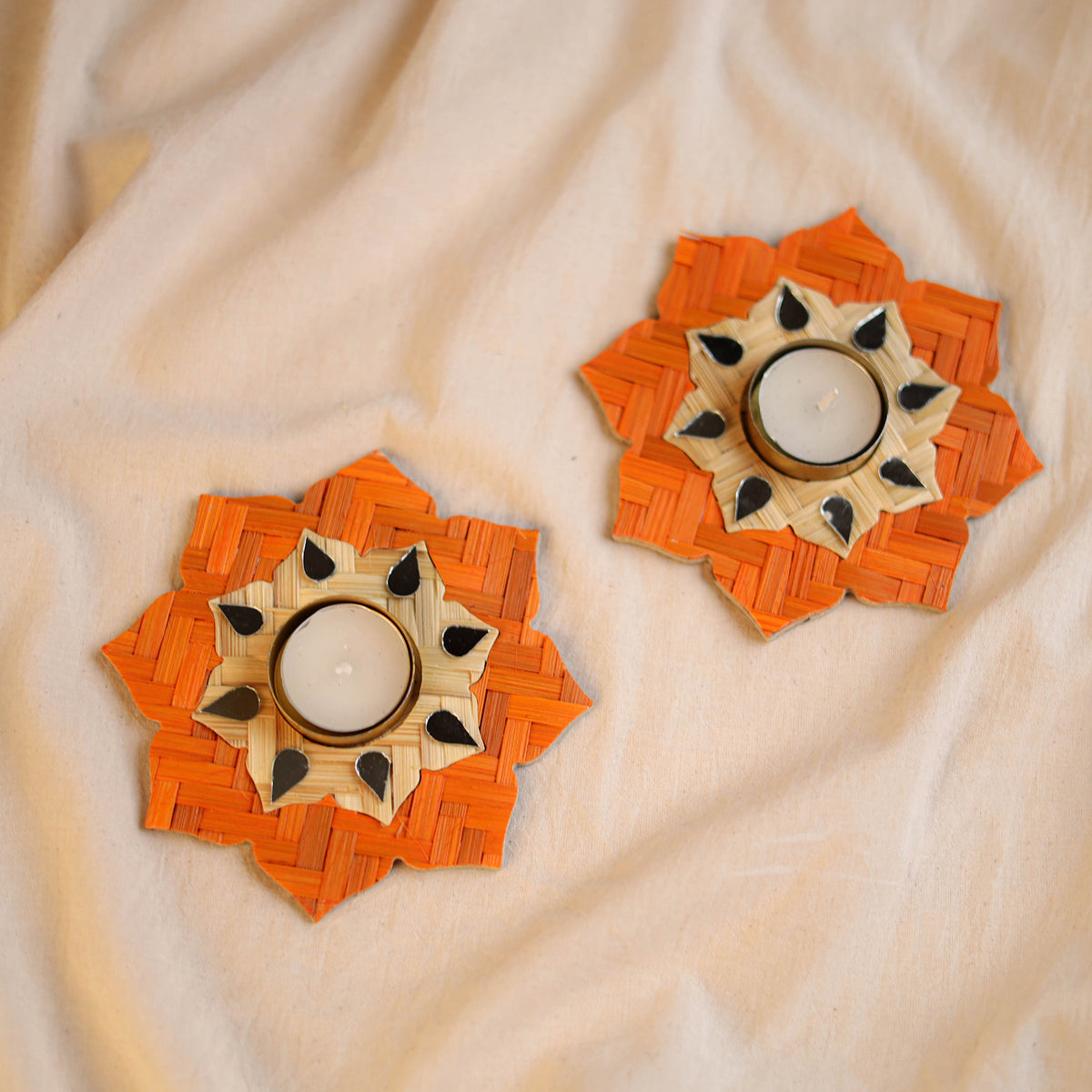 Greenkraft Sitara Handcrafted Bamboo Rangoli Tealight Candle Holder (Set of 2) 30