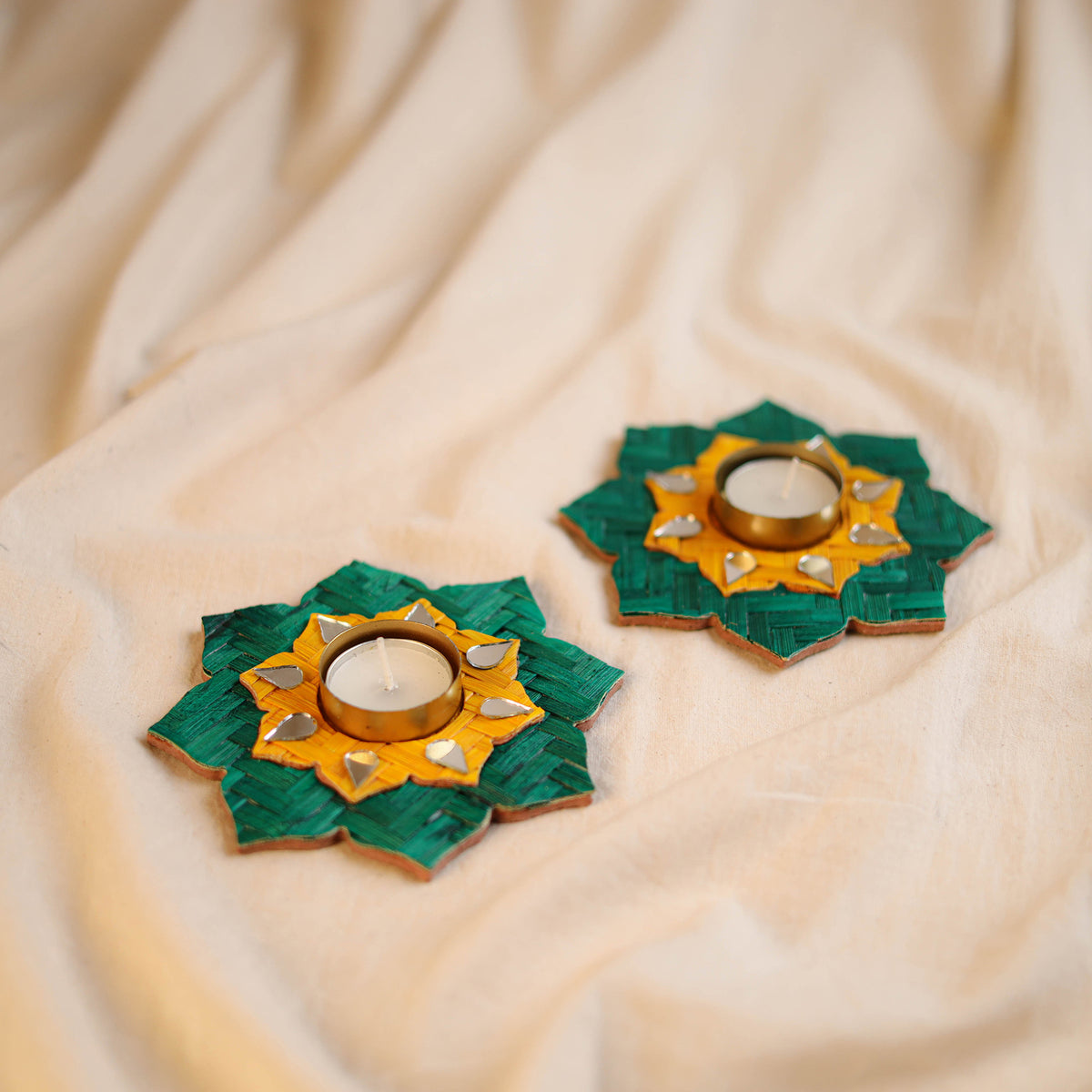 Greenkraft Sitara Handcrafted Bamboo Rangoli Tealight Candle Holder (Set of 2) 31