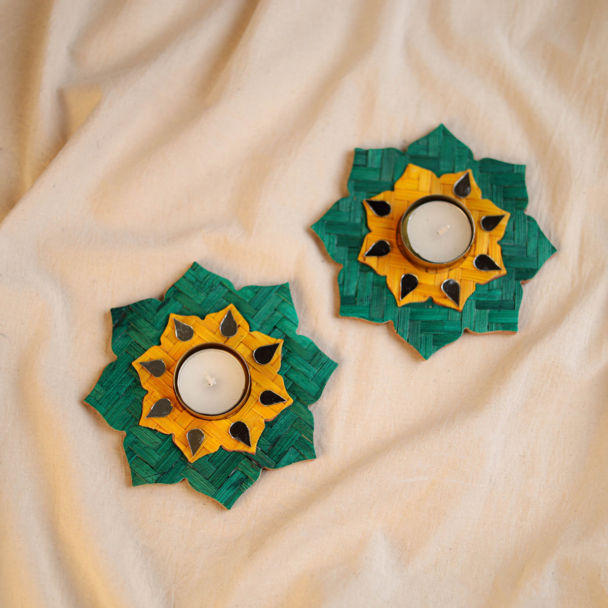 Greenkraft Sitara Handcrafted Bamboo Rangoli Tealight Candle Holder (Set of 2) 31