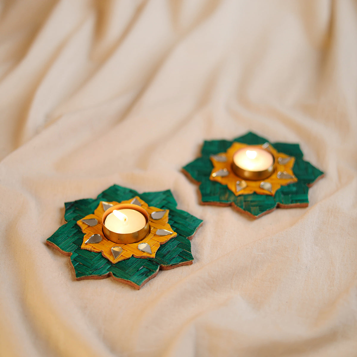 Greenkraft Sitara Handcrafted Bamboo Rangoli Tealight Candle Holder (Set of 2) 31