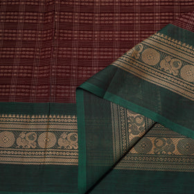 Maroon - Kanchipuram Checks Cotton Fabric with Thread Border 21
