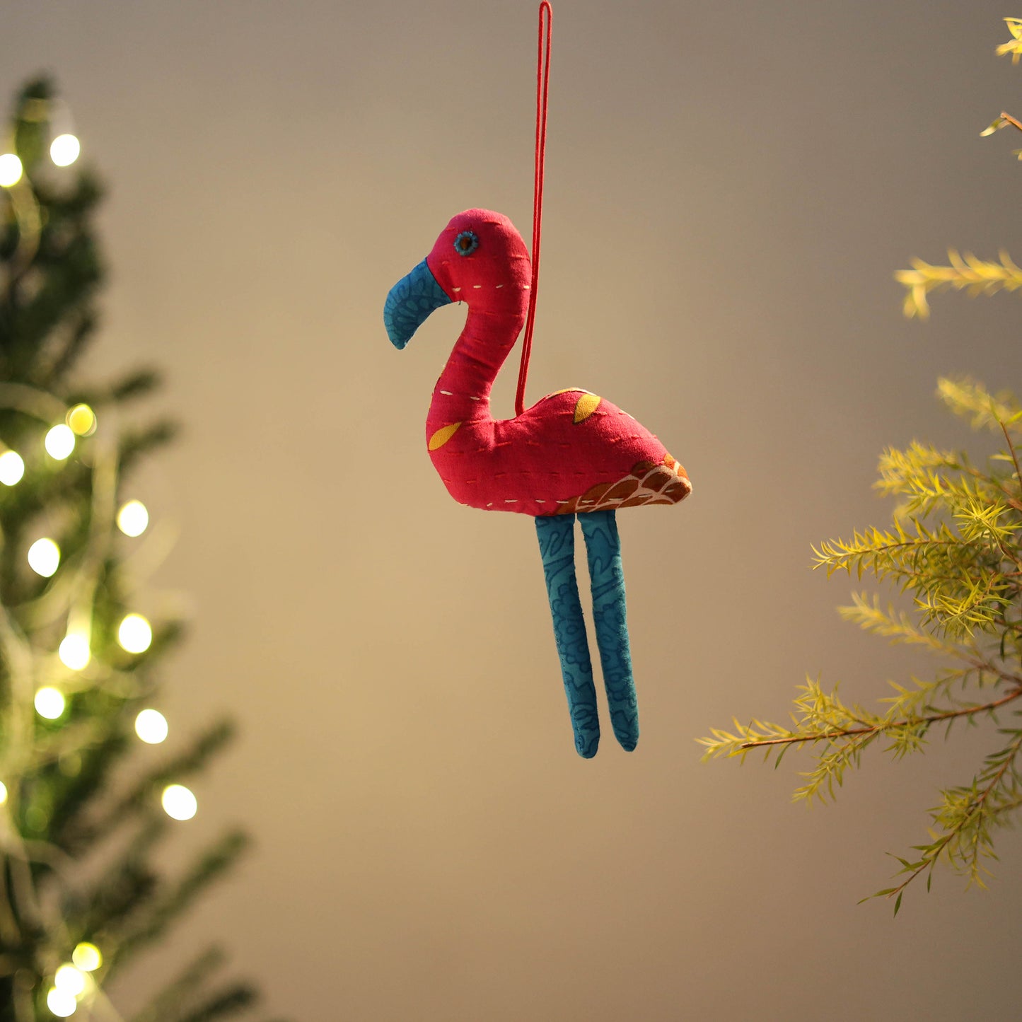 Flamingo - Handcrafted Kantha Stuffed Christmas Ornament 46