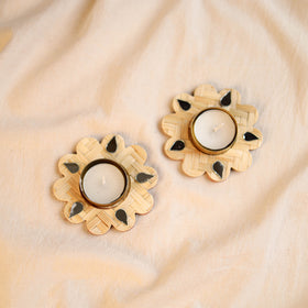 Greenkraft Marigold Handcrafted Bamboo Tealight Candle Holder (Set of 2) 01