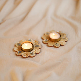 Greenkraft Marigold Handcrafted Bamboo Tealight Candle Holder (Set of 2) 01