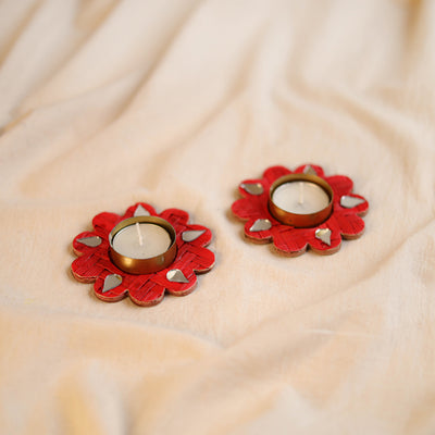 Greenkraft Marigold Handcrafted Bamboo Tealight Candle Holder (Set of 2) 04