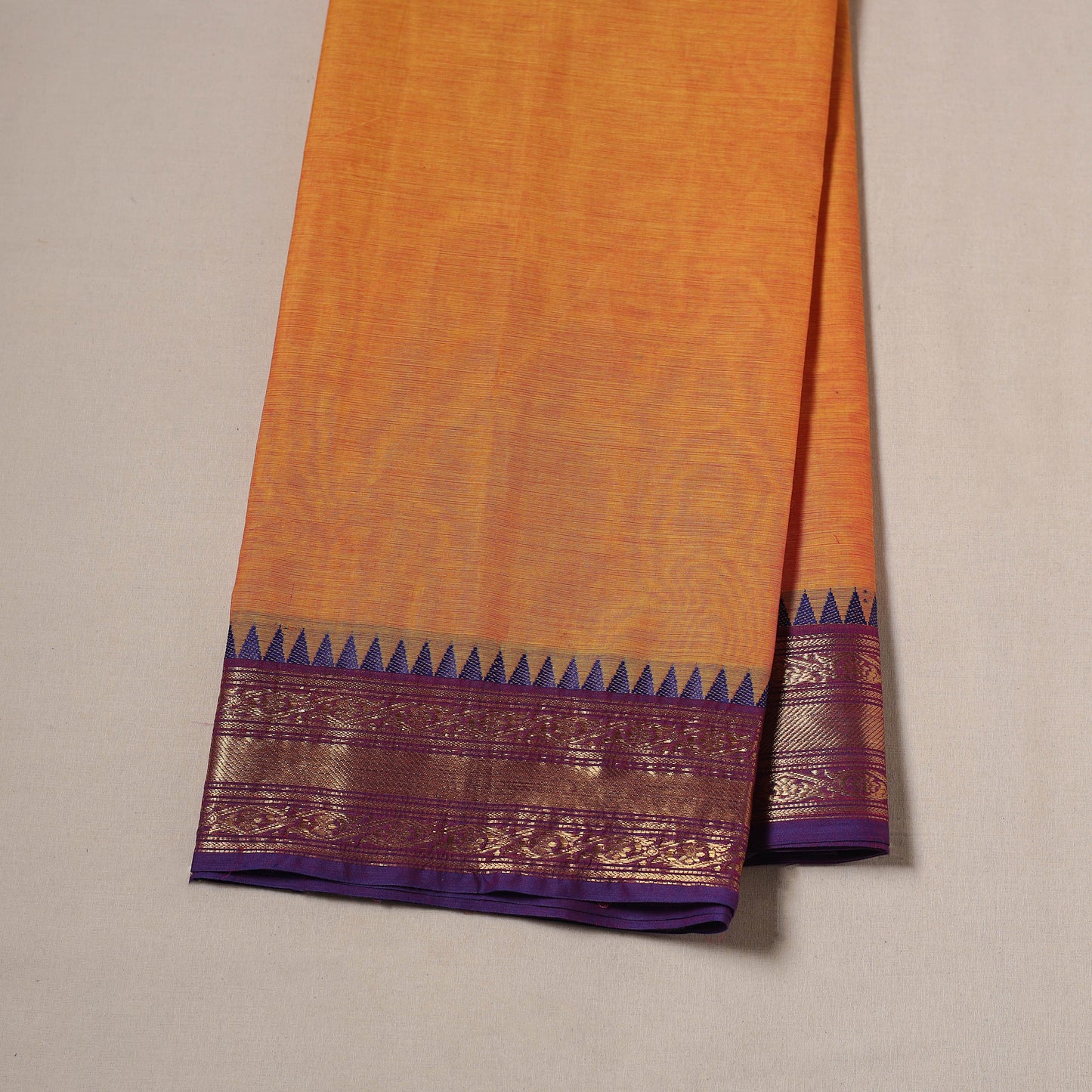 Orange - Kanchipuram Cotton Fabric with Zari Border 01