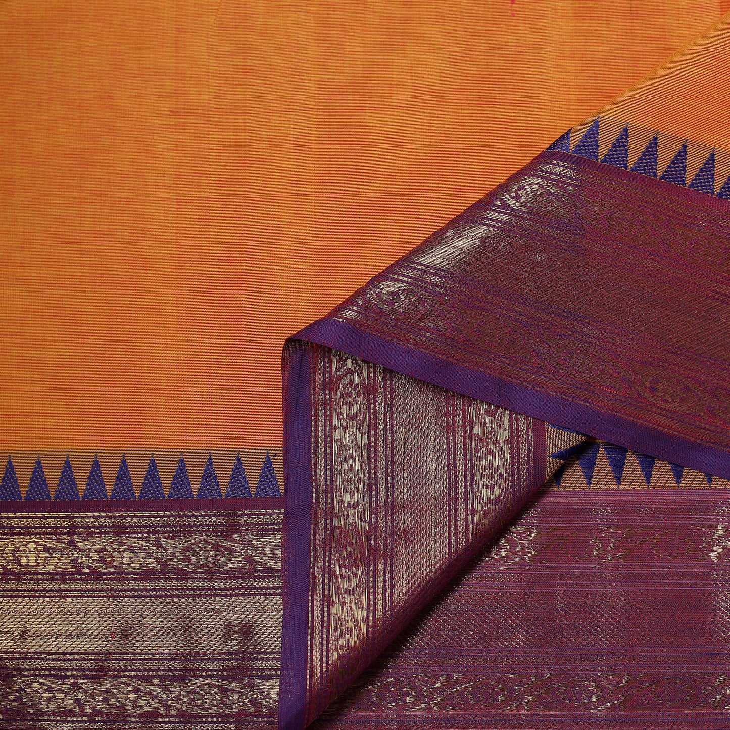 Orange - Kanchipuram Cotton Fabric with Zari Border 01