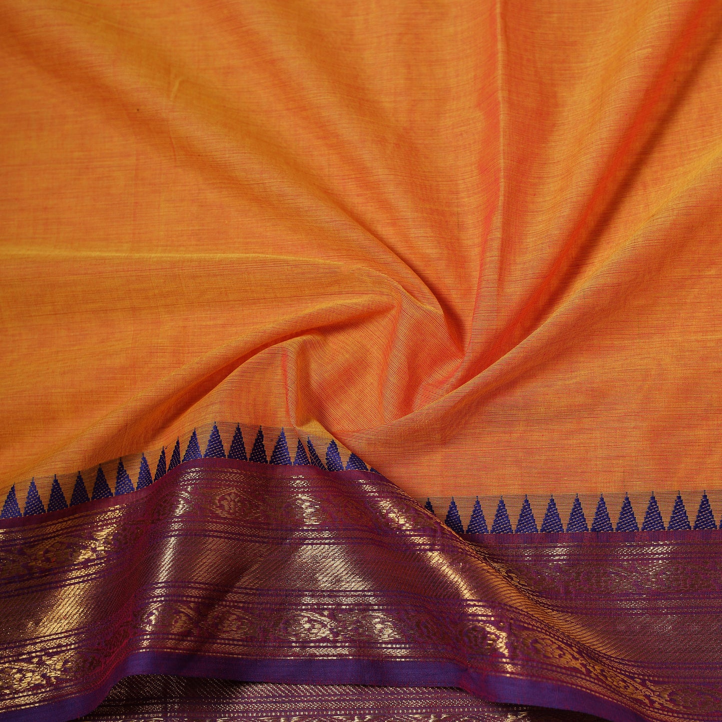 Orange - Kanchipuram Cotton Fabric with Zari Border 01