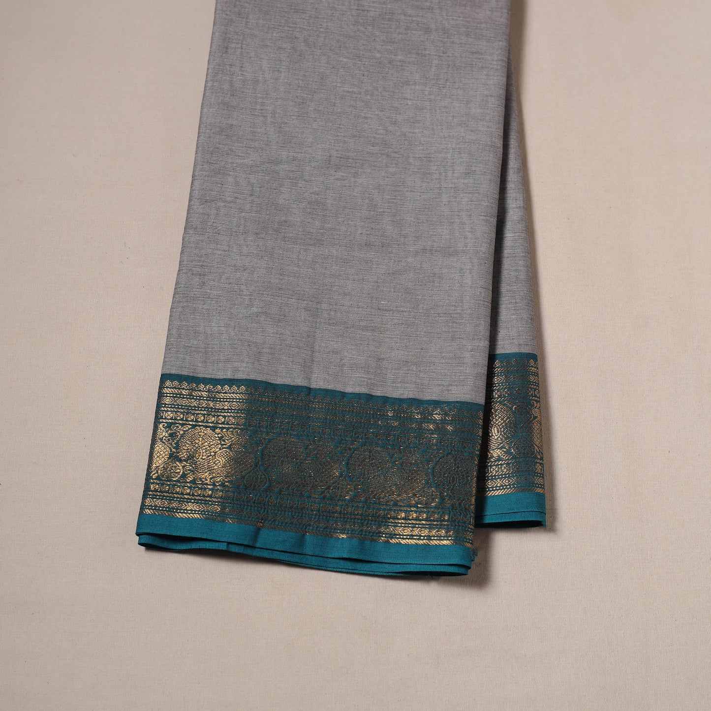 Grey - Kanchipuram Cotton Fabric with Zari Border 02