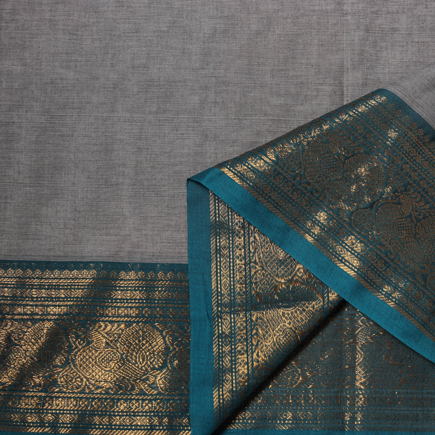 Grey - Kanchipuram Cotton Fabric with Zari Border 02
