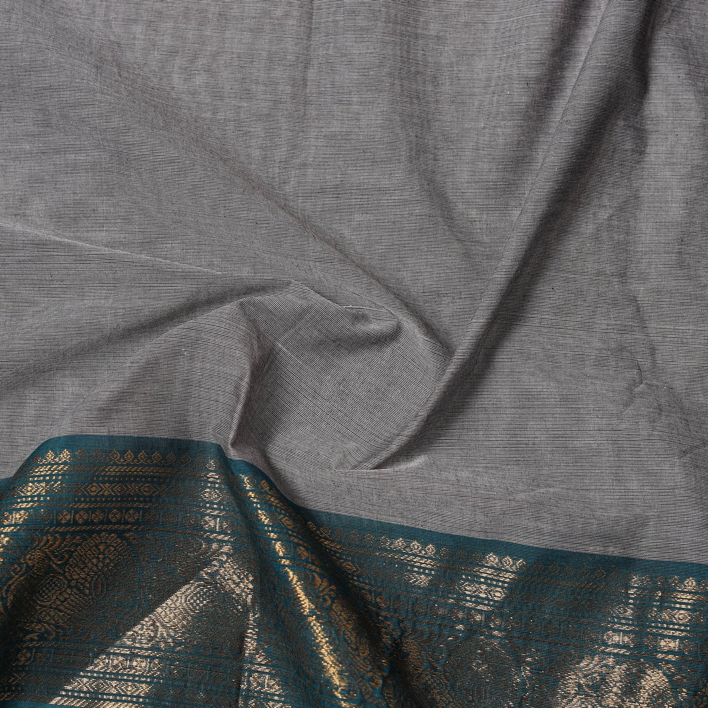 Grey - Kanchipuram Cotton Fabric with Zari Border 02