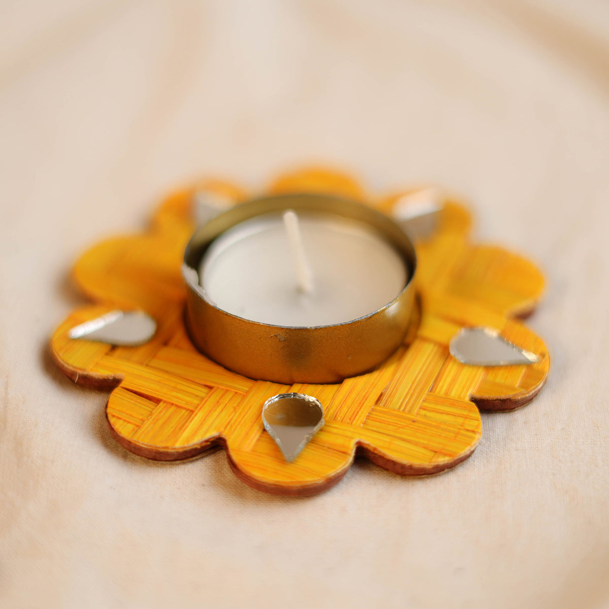 Greenkraft Marigold Handcrafted Bamboo Tealight Candle Holder (Set of 2) 05