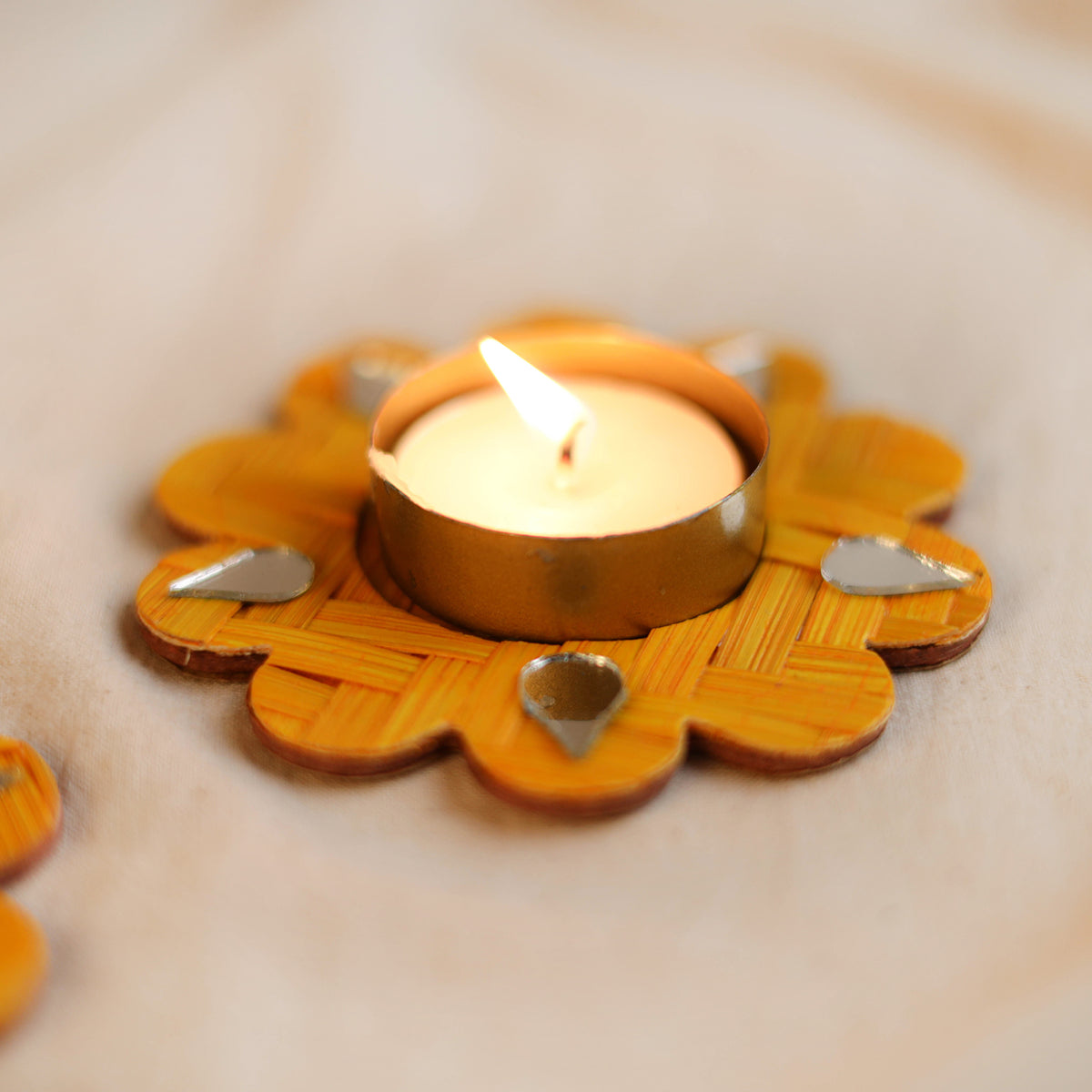 Greenkraft Marigold Handcrafted Bamboo Tealight Candle Holder (Set of 2) 05