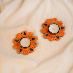 Greenkraft Marigold Handcrafted Bamboo Tealight Candle Holder (Set of 2) 03