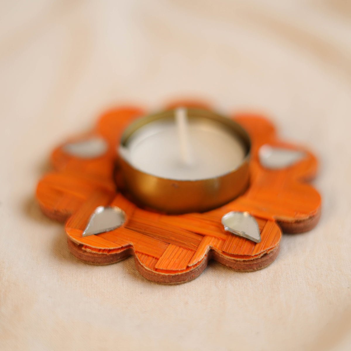 Greenkraft Marigold Handcrafted Bamboo Tealight Candle Holder (Set of 2) 03