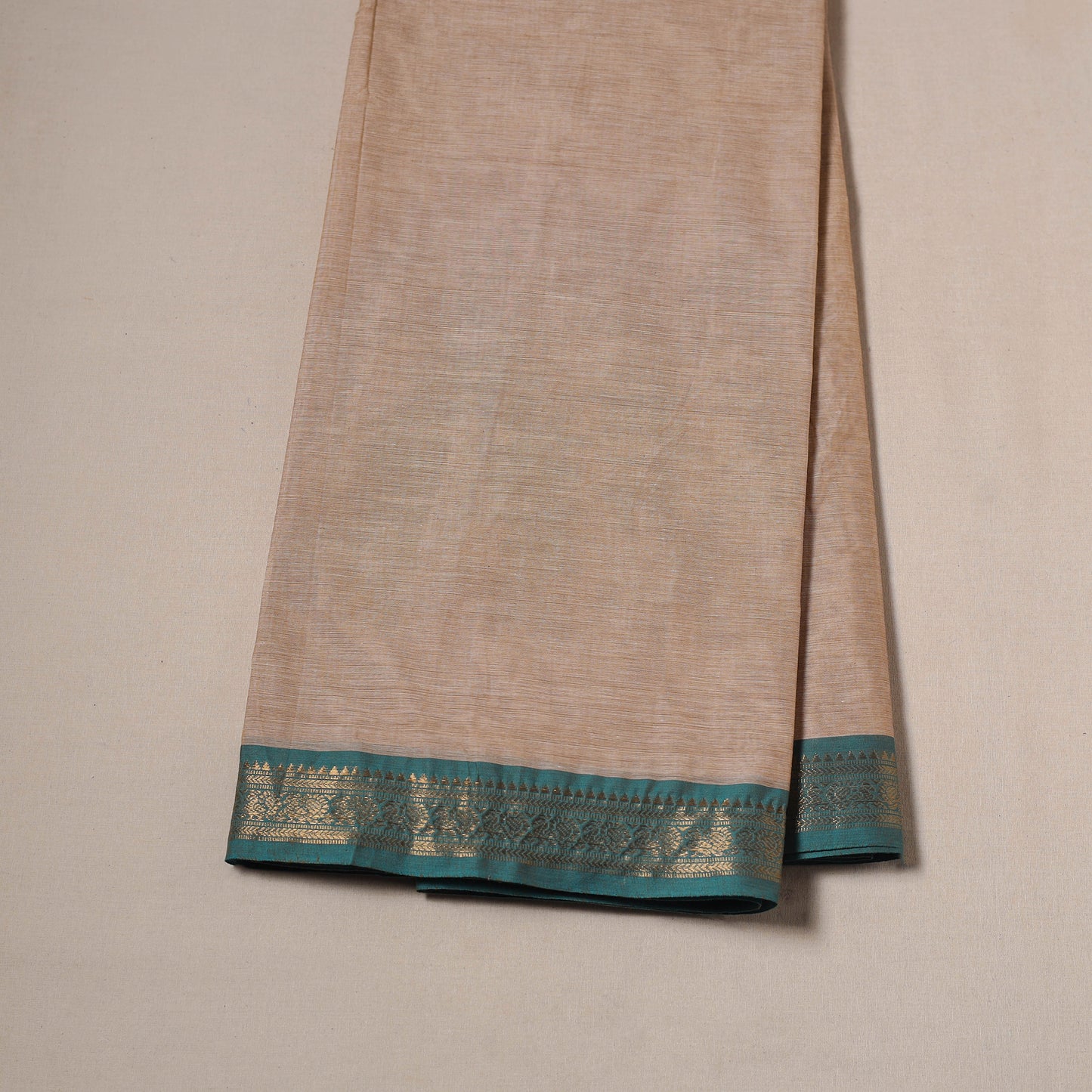 Beige - Kanchipuram Cotton Fabric with Zari Border 04